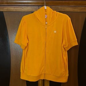 NWOT Juicy Orange Terry Cloth Short Sleeve Zip Hoodie w/ Front Banded Pockets